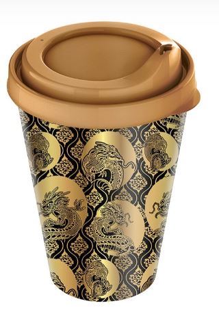 Стакан с крышкой 420мл с декором (золотой)